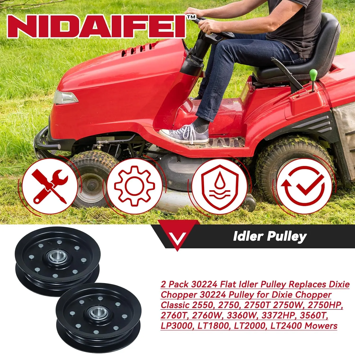 2 Pack 30224 Idler Pulley Replaces Dixie Chopper 30224, Oregon 78-009, 280-850, Rotary 9891 for Dixie Chopper LT2300, LT2400, LT2500, RB2700, SE2550, SE2750 Lawn Mowers