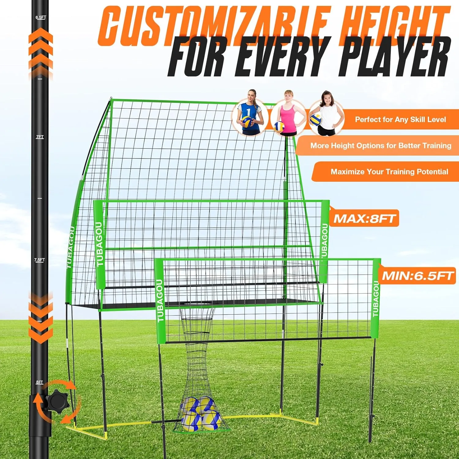 2025 Upgraded Volleyball Training Equipment Net Volleyball Spike Trainer for Indoor and Outdoor Volleyball Practice Net Station, Perfect for Team or Solo Training, Home Volleyball Net