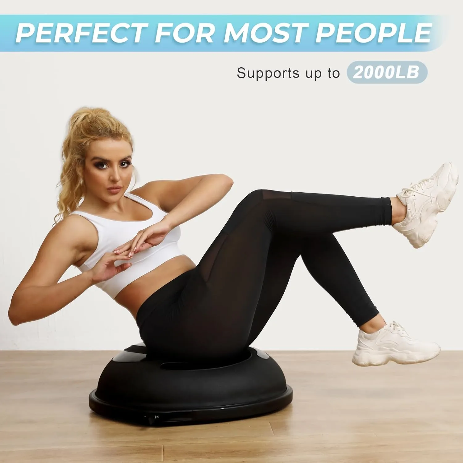 25in Balance Ball, Half Exercise Ball with Resistance Bands and Pump, Half Balance Ball Trainer for Core Strength and Fitness at Home or Gym, Extra Yoga Ball Included, Support for 2000 lbs