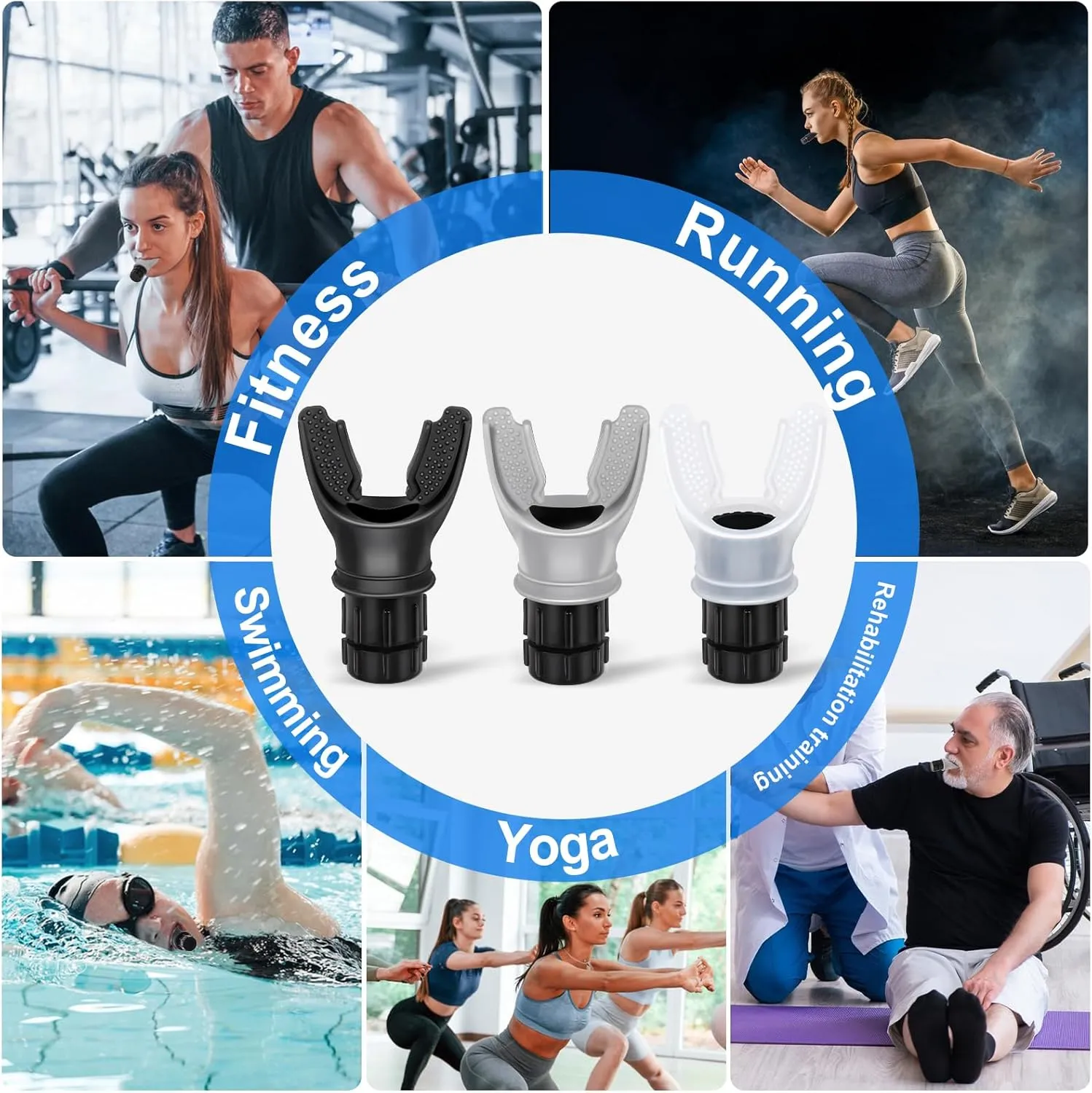 3 PCS Portable Breathing Trainer with Adjustable Resistance Settings for Enhanced Strength and Endurance, Exercise Trainer - Lightweight, Easy to Clean (Black/Grey/White)