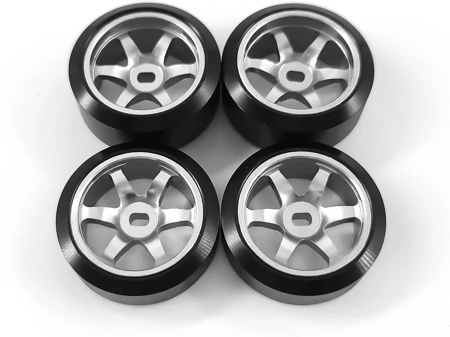 6 Spoke Wheel Rims & Rc Car Drift Tires for 1/28 RC Hobby Model Car, [2*N 2*W] 4 Pcs 20mm Aluminum Alloy Rims for Wltoys K969 K989 P929 AWD XRX AMZ WL DRZ GLA BZ (Silver Drift)