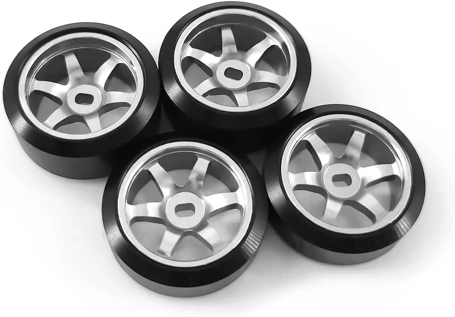 6 Spoke Wheel Rims & Rc Car Drift Tires for 1/28 RC Hobby Model Car, [2*N 2*W] 4 Pcs 20mm Aluminum Alloy Rims for Wltoys K969 K989 P929 AWD XRX AMZ WL DRZ GLA BZ (Silver Drift)