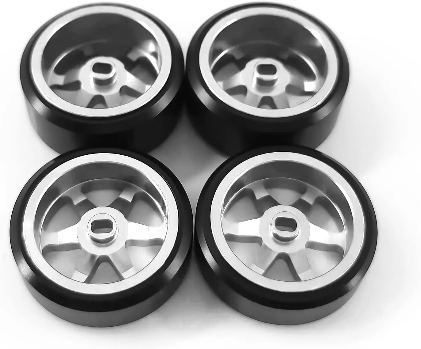 6 Spoke Wheel Rims & Rc Car Drift Tires for 1/28 RC Hobby Model Car, [2*N 2*W] 4 Pcs 20mm Aluminum Alloy Rims for Wltoys K969 K989 P929 AWD XRX AMZ WL DRZ GLA BZ (Silver Drift)