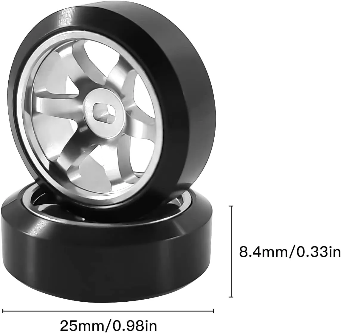 6 Spoke Wheel Rims & Rc Car Drift Tires for 1/28 RC Hobby Model Car, [2*N 2*W] 4 Pcs 20mm Aluminum Alloy Rims for Wltoys K969 K989 P929 AWD XRX AMZ WL DRZ GLA BZ (Silver Drift)