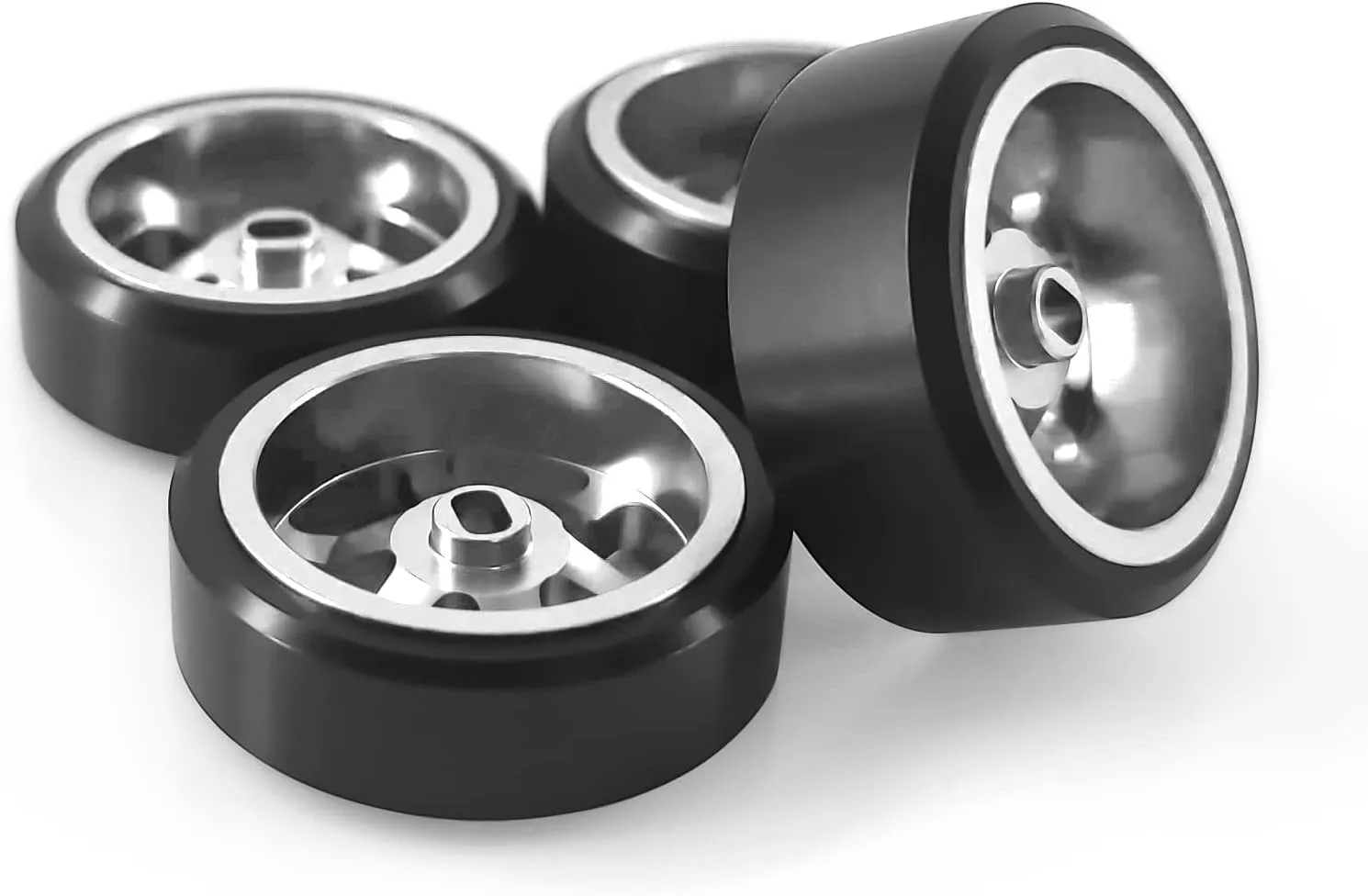 6 Spoke Wheel Rims & Rc Car Drift Tires for 1/28 RC Hobby Model Car, [2*N 2*W] 4 Pcs 20mm Aluminum Alloy Rims for Wltoys K969 K989 P929 AWD XRX AMZ WL DRZ GLA BZ (Silver Drift)