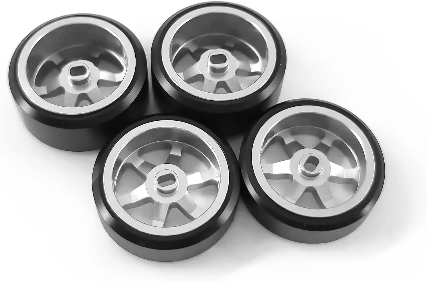 6 Spoke Wheel Rims & Rc Car Drift Tires for 1/28 RC Hobby Model Car, [2*N 2*W] 4 Pcs 20mm Aluminum Alloy Rims for Wltoys K969 K989 P929 AWD XRX AMZ WL DRZ GLA BZ (Silver Drift)