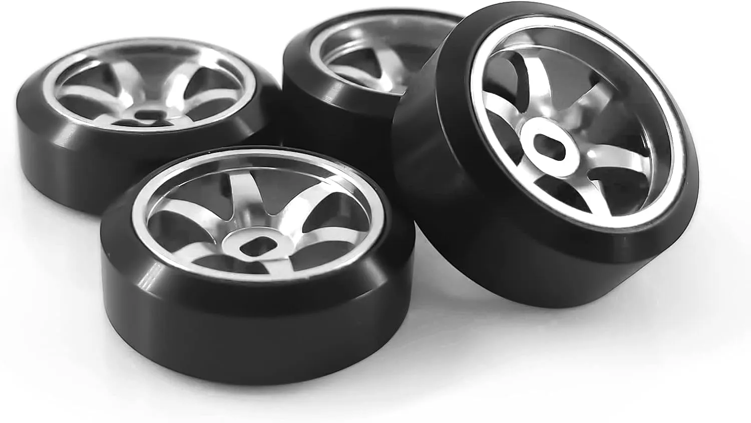 6 Spoke Wheel Rims & Rc Car Drift Tires for 1/28 RC Hobby Model Car, [2*N 2*W] 4 Pcs 20mm Aluminum Alloy Rims for Wltoys K969 K989 P929 AWD XRX AMZ WL DRZ GLA BZ (Silver Drift)