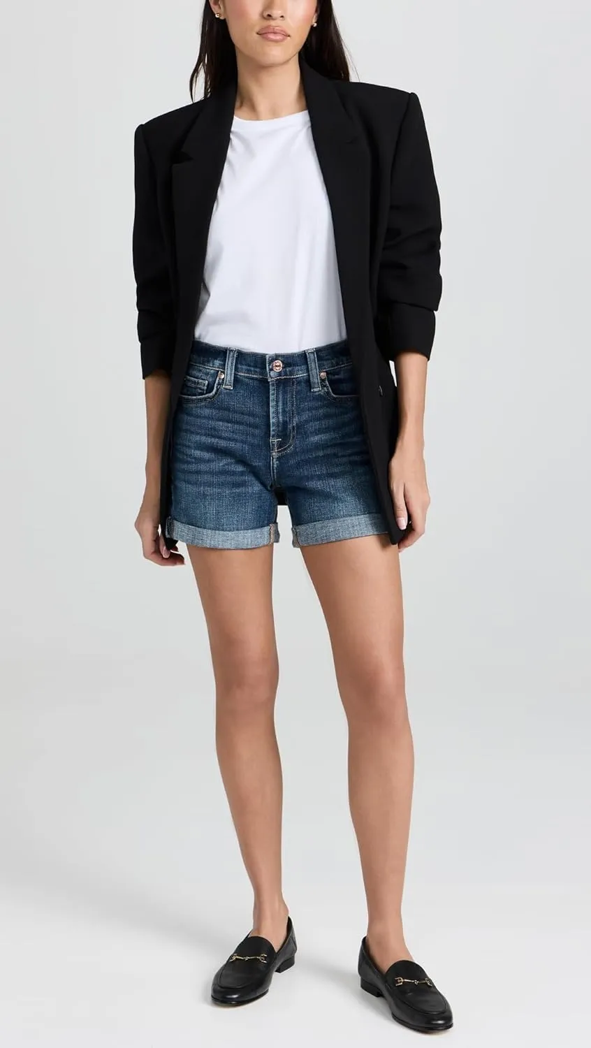 7 For All Mankind Female Broken Twill Mid Rolll Shorts