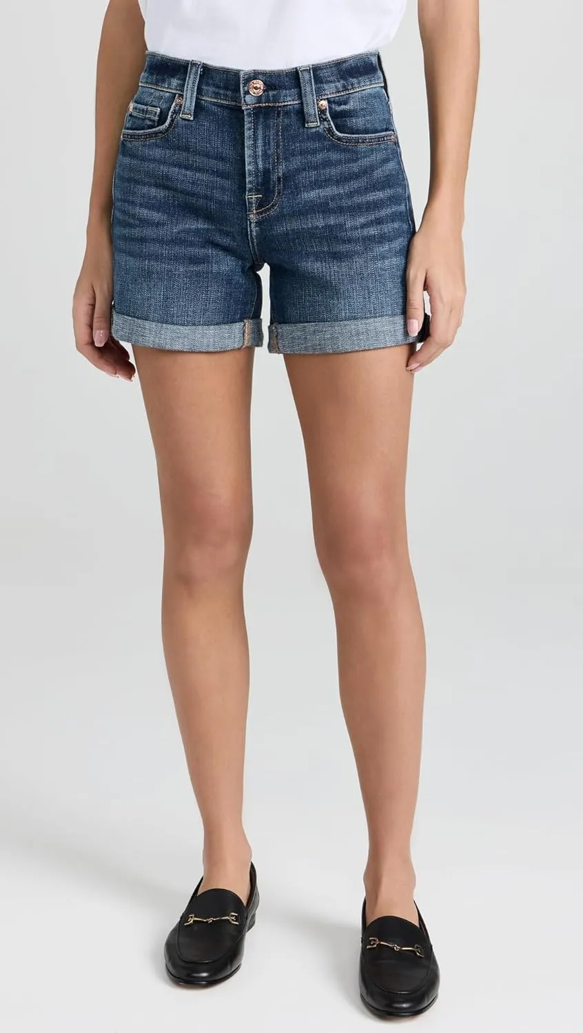 7 For All Mankind Female Broken Twill Mid Rolll Shorts