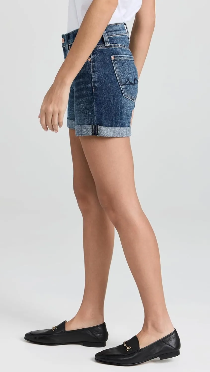7 For All Mankind Female Broken Twill Mid Rolll Shorts