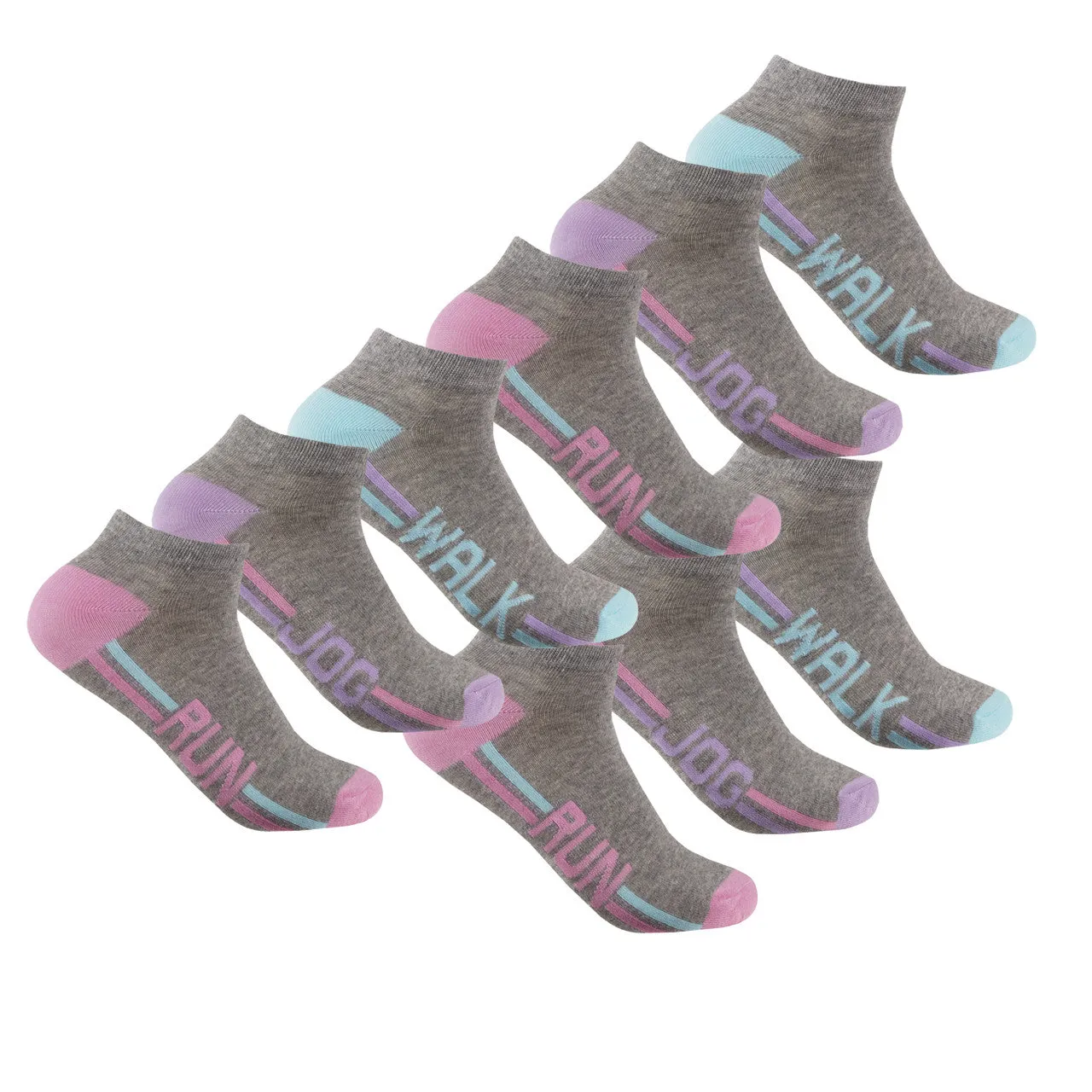 9 Pairs Womens Sports Ankle Trainer Socks Multipack Grey