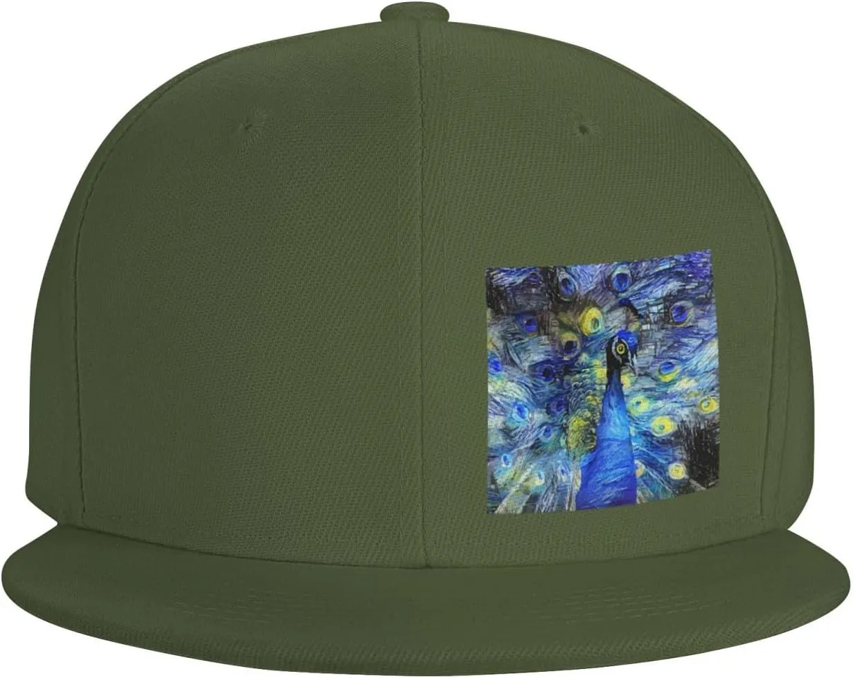 Abstract Starry Night Peacock Snapback Hats for Men Women Baseball Cap Flat Bill Brim Hat