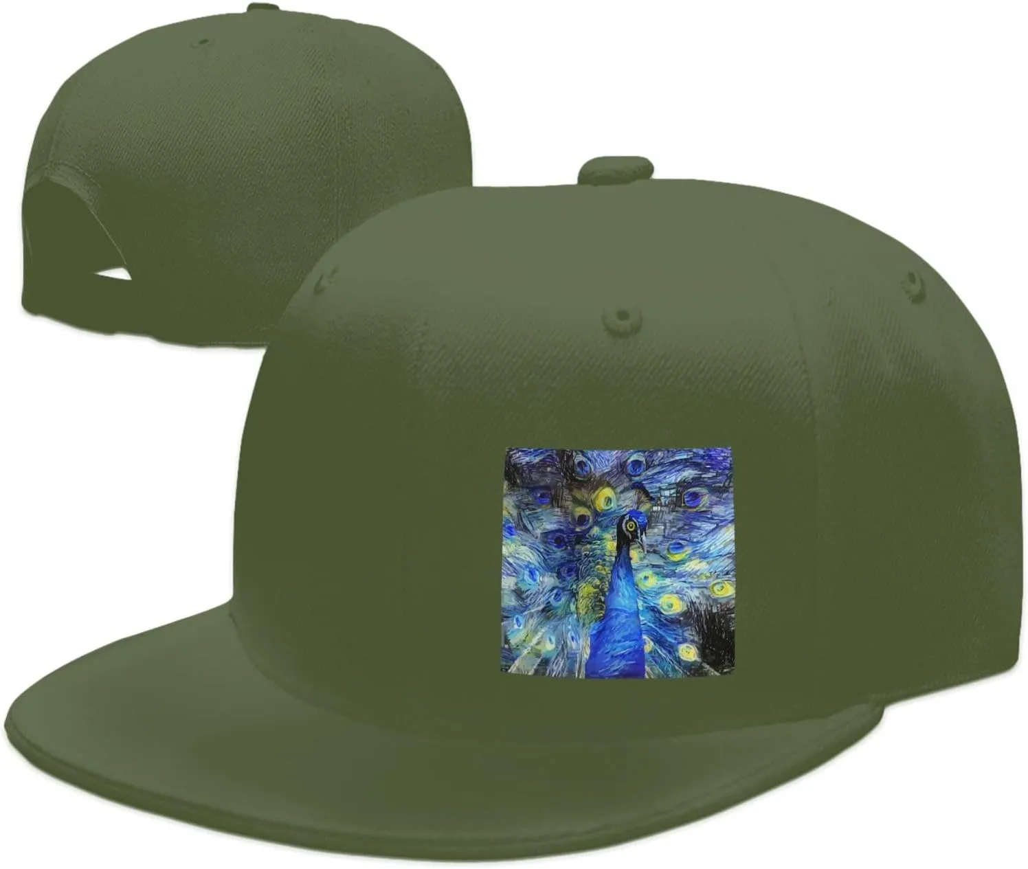 Abstract Starry Night Peacock Snapback Hats for Men Women Baseball Cap Flat Bill Brim Hat