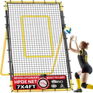 Adjustable Volleyball Rebounder Net Equipment 7x4 FT with Volleyball Practice for Adult Backyard Indoor Outdoor Training