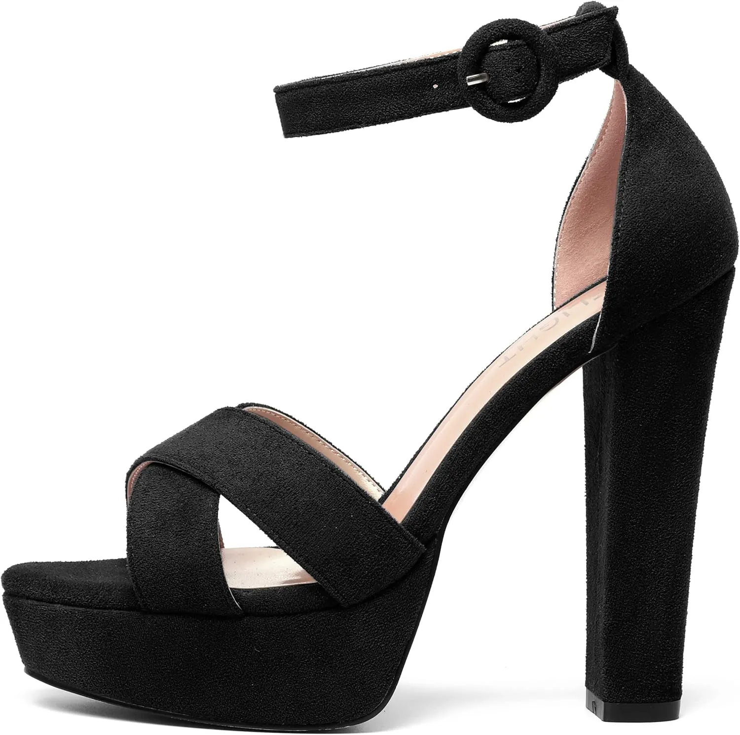 AMBELIGHT Womens Suede Heels Night Club Women Shoes Dress Platform Ankle Strap Open Toe Chunky High Heel Sandals 5 Inch