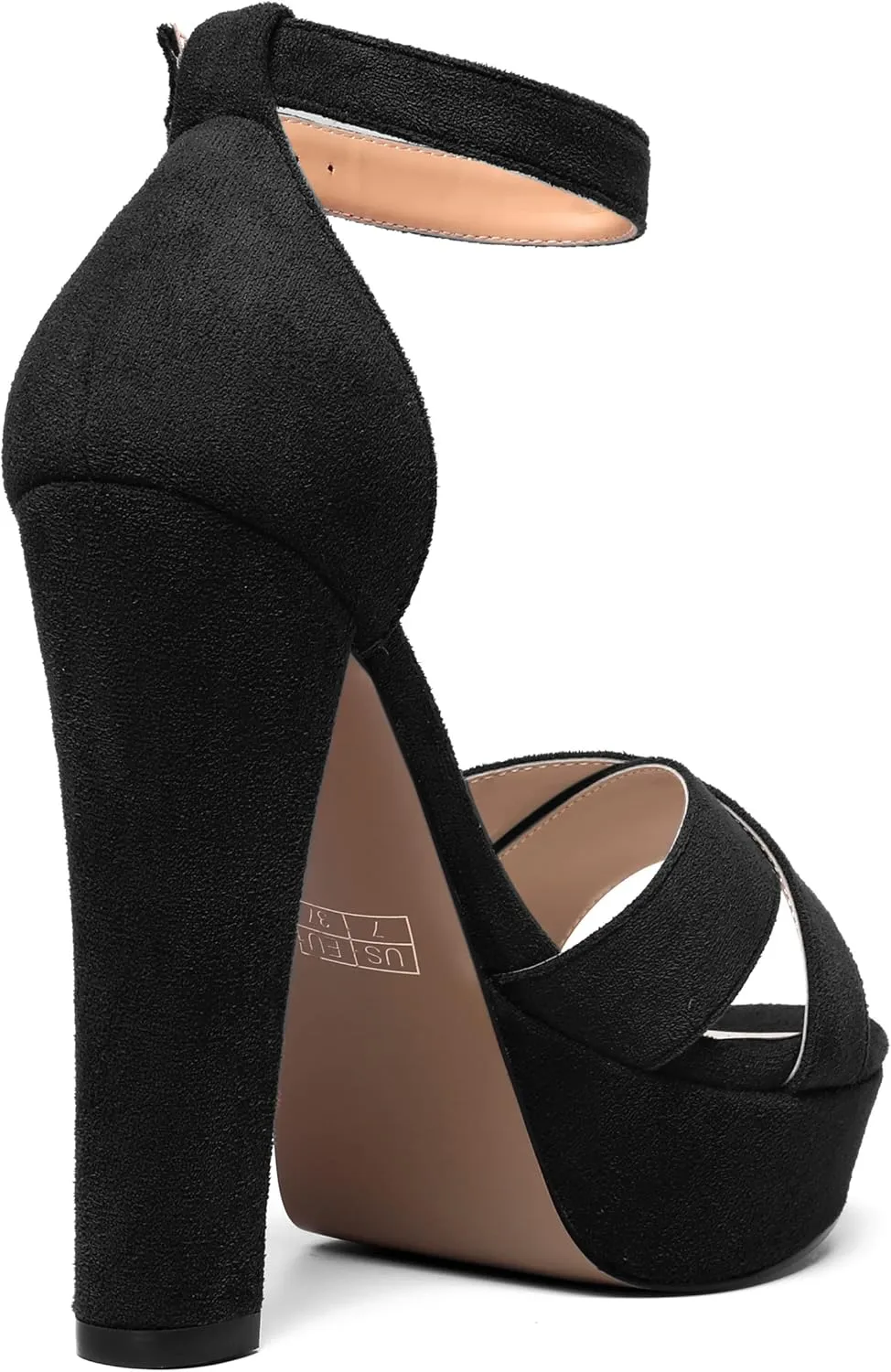 AMBELIGHT Womens Suede Heels Night Club Women Shoes Dress Platform Ankle Strap Open Toe Chunky High Heel Sandals 5 Inch