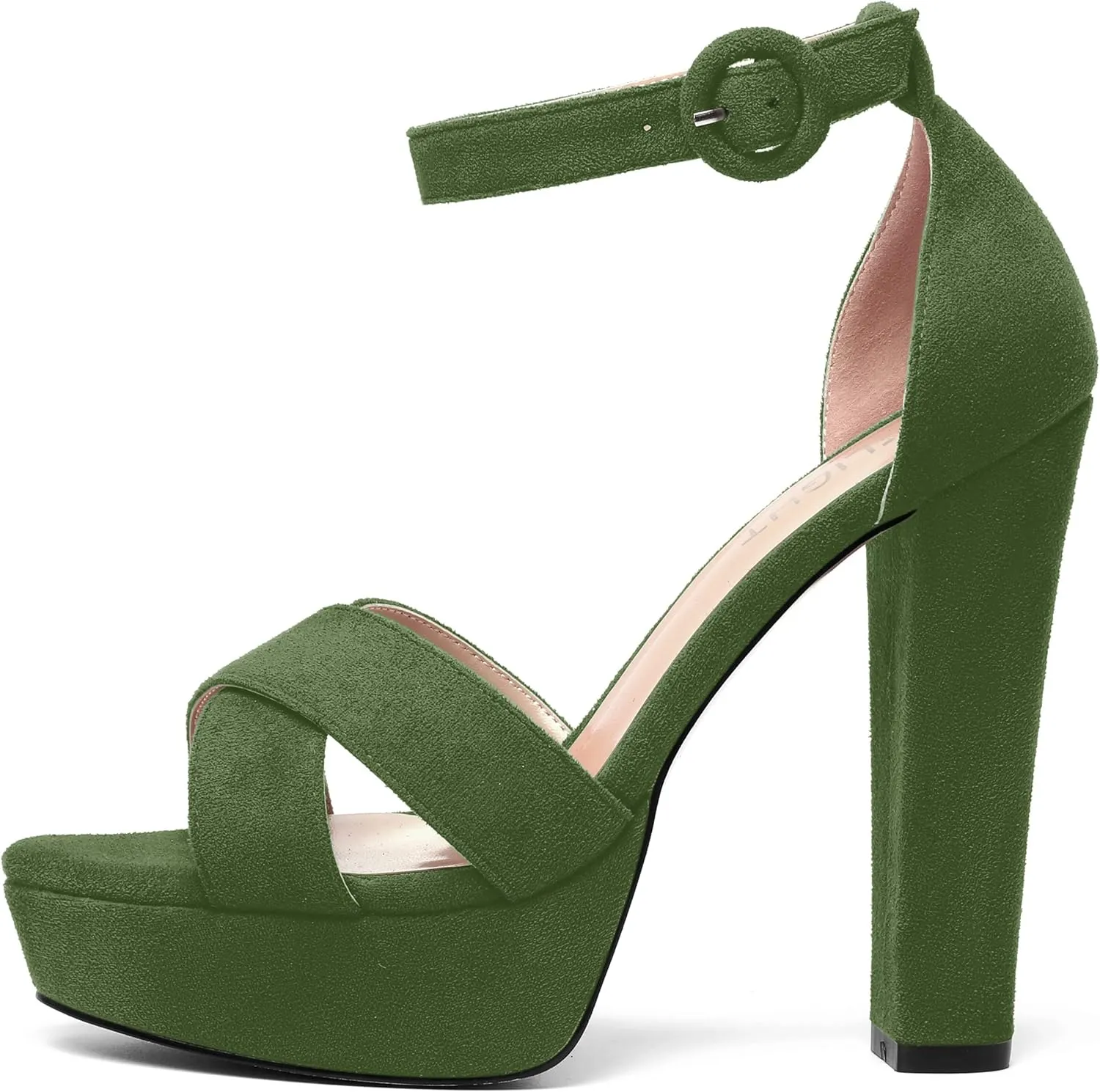 AMBELIGHT Womens Suede Heels Night Club Women Shoes Dress Platform Ankle Strap Open Toe Chunky High Heel Sandals 5 Inch