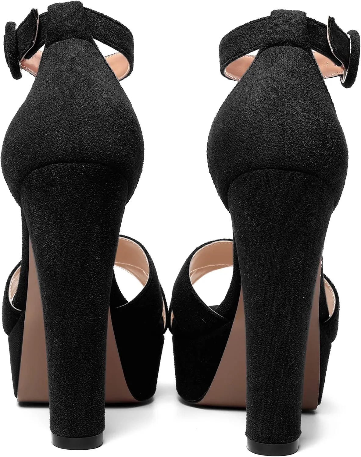 AMBELIGHT Womens Suede Heels Night Club Women Shoes Dress Platform Ankle Strap Open Toe Chunky High Heel Sandals 5 Inch