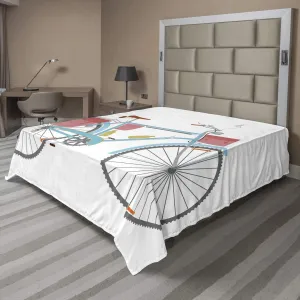 Ambesonne Bicycle Flat Sheet, Classic Touring Bike with Derailleur and Saddlebags Active Lifestyle Travel Print, Soft Comfortable Top Sheet Decorative Bedding 1 Piece, California King, Multicolor