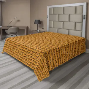 Ambesonne Elephant Flat Sheet, Bicolour Style Repetitive Indigenous Animals Giraffe Lion and Trees, Soft Comfortable Top Sheet Decorative Bedding 1 Piece, King Size, Marigold Brown