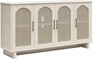 Ameriwood Home Multi Use Console Cabinet for 65' TVs, White Oak with Rattan