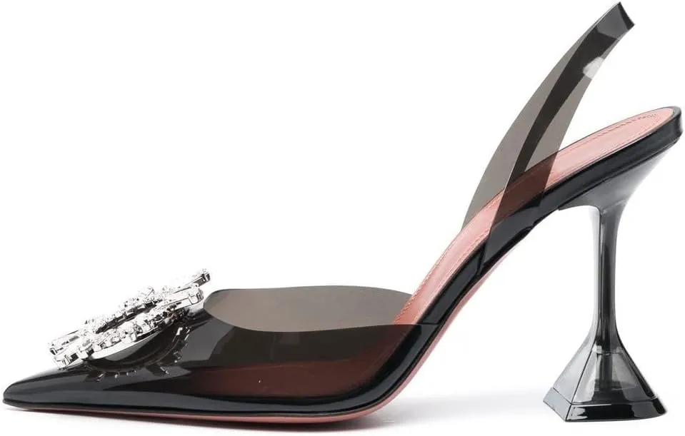 Arqa Clear Heels for Women Pointed Toe Transparent PVC Sandals with Crystal Slingback Stilettos Dress Pumps