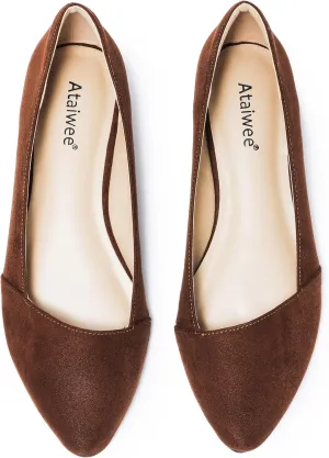 Ataiwee Women's Wide Width Flat Shoes, Classic Dressy Pointed Suede Cozy Slip on Soft Ballet Flats.