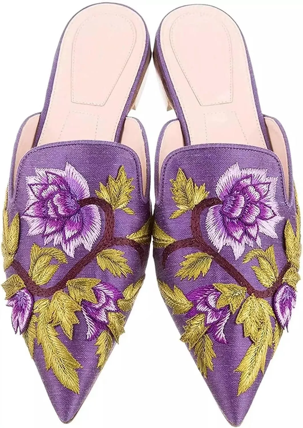 Axellion Comfortable Embroidered Mules for Women, Slip-on Backless Loafers with Pointed Toe, Stylish Flat Slides for Casual & Business Wear