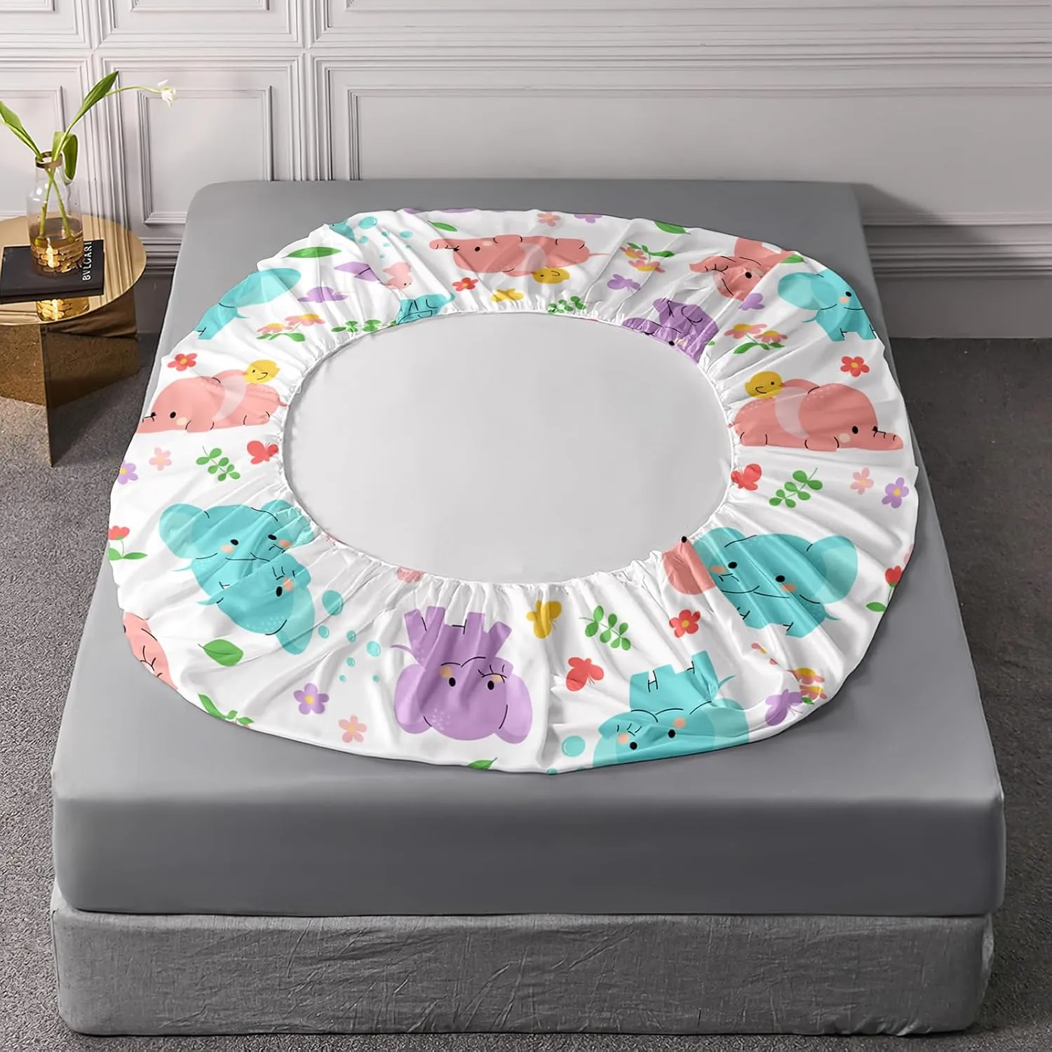 Axolotl Cartoon Elephant Sheets Set Queen,Elephant Bed Sheet,Elephant Fitted Sheets,Floral Fitted Sheet,Elephant Flat Sheet Cute Bedding for Kids Girls Teens,1 Flat Sheet 1 Fitted Sheet 2 Pillowcases