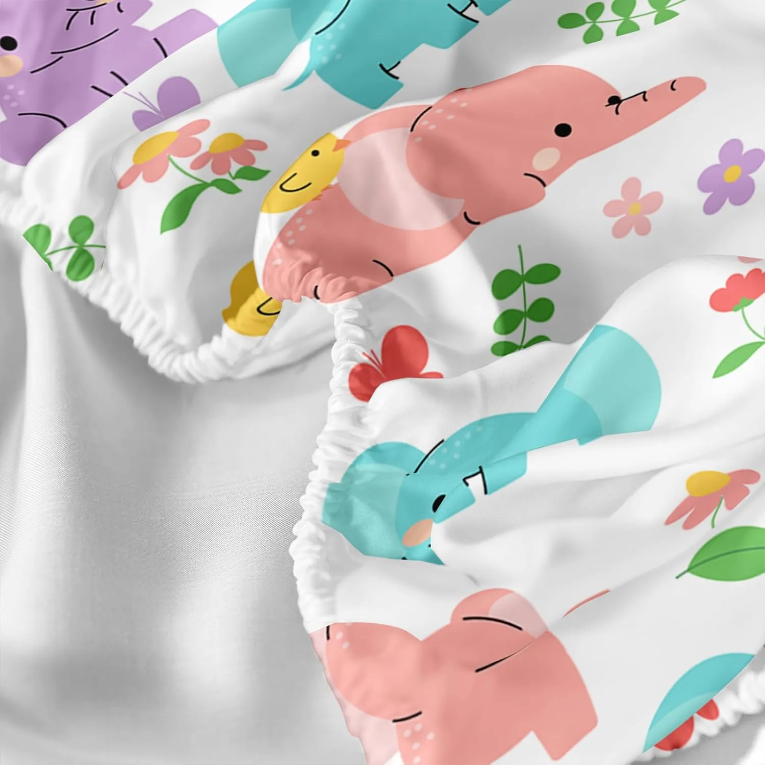 Axolotl Cartoon Elephant Sheets Set Queen,Elephant Bed Sheet,Elephant Fitted Sheets,Floral Fitted Sheet,Elephant Flat Sheet Cute Bedding for Kids Girls Teens,1 Flat Sheet 1 Fitted Sheet 2 Pillowcases