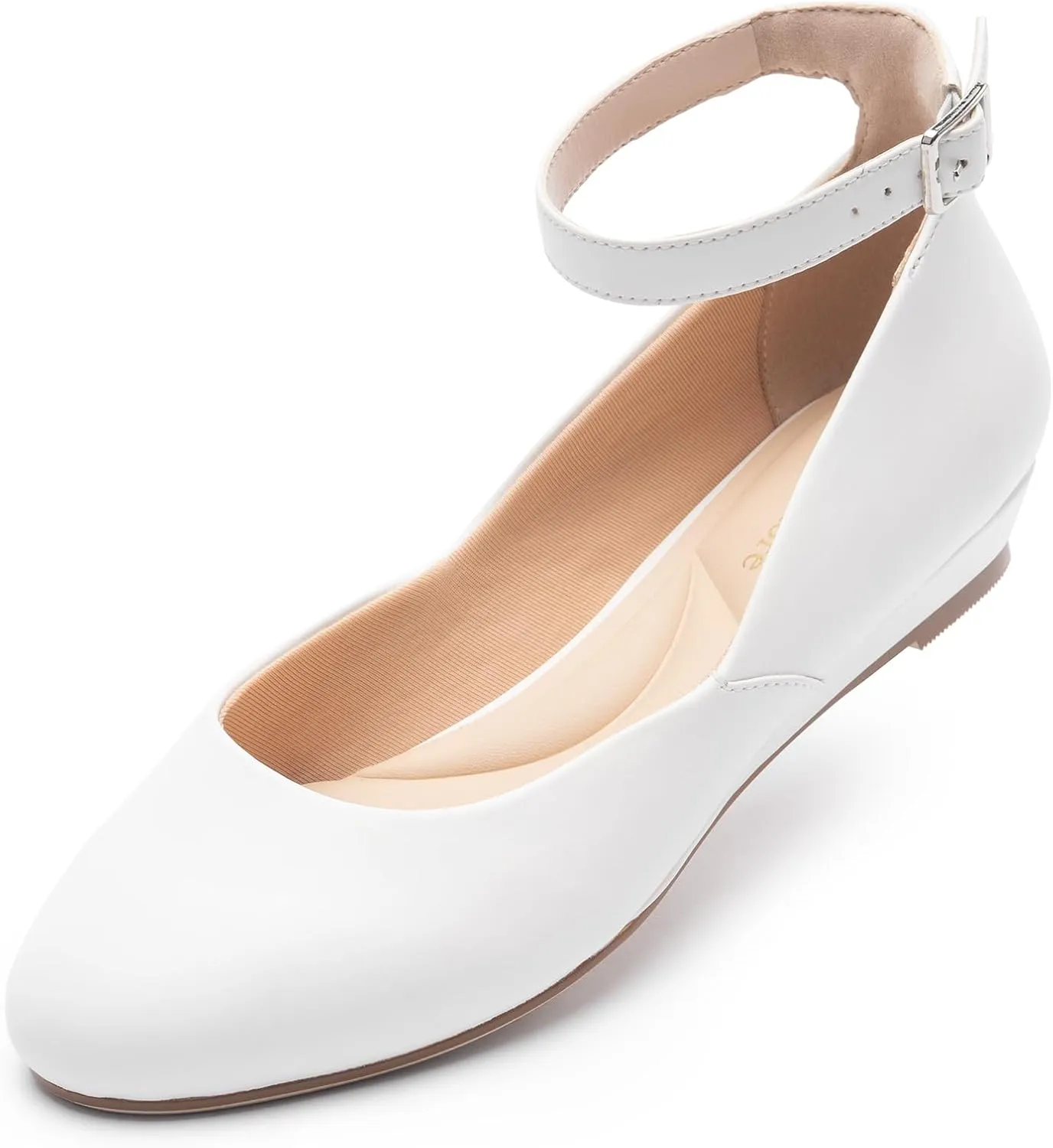 Ballet Flat Shoes for Women with Ankle Strap Low Wedge Heel, Cute Flats for Women, Comfortable Casual Dress Shoes