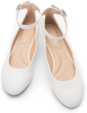 Ballet Flat Shoes for Women with Ankle Strap Low Wedge Heel, Cute Flats for Women, Comfortable Casual Dress Shoes