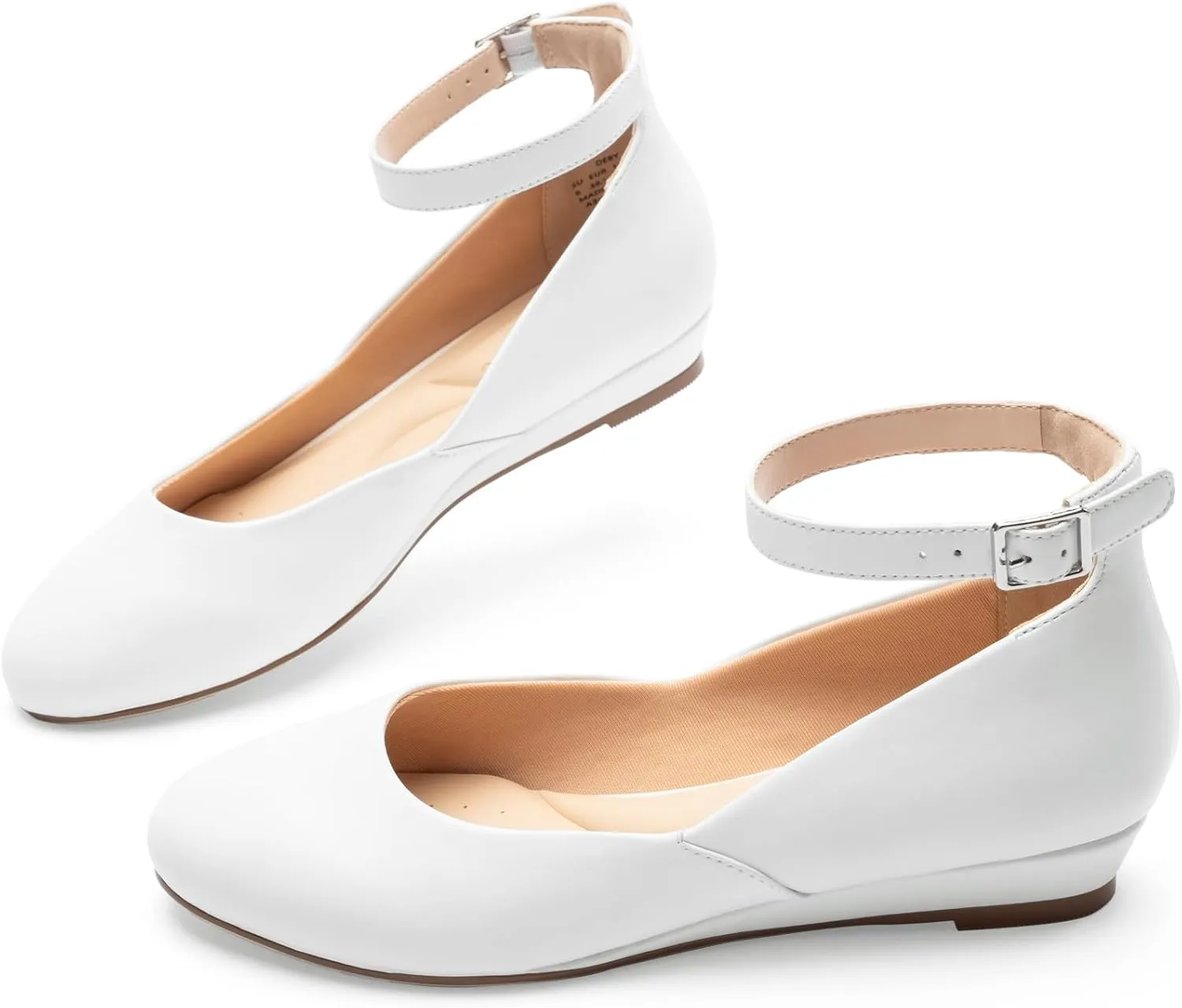 Ballet Flat Shoes for Women with Ankle Strap Low Wedge Heel, Cute Flats for Women, Comfortable Casual Dress Shoes