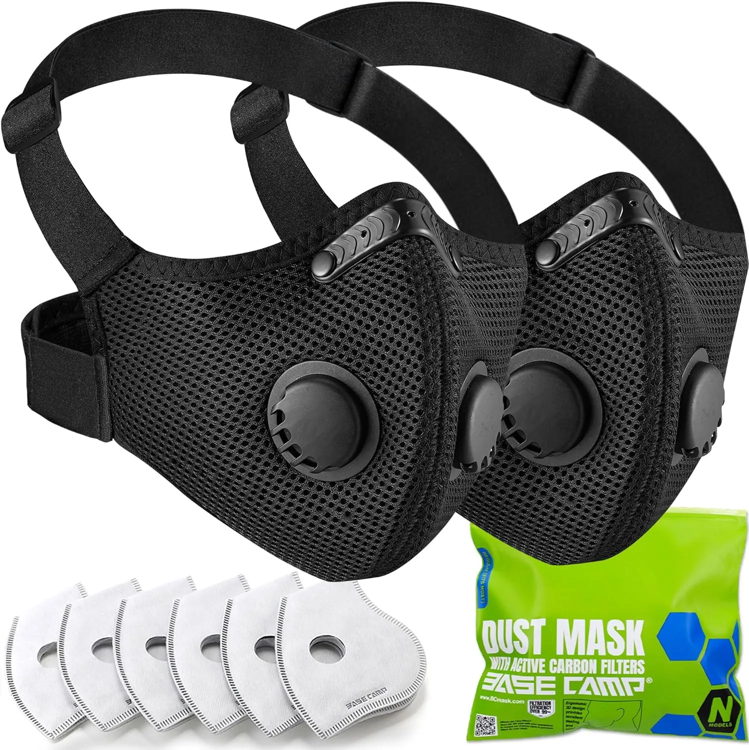 BASE CAMP M PRO Dust Mask, All day Comfortable Reusable Respirator Mask for Dust, Safety Work Mask for Woodworking (2 PACK)
