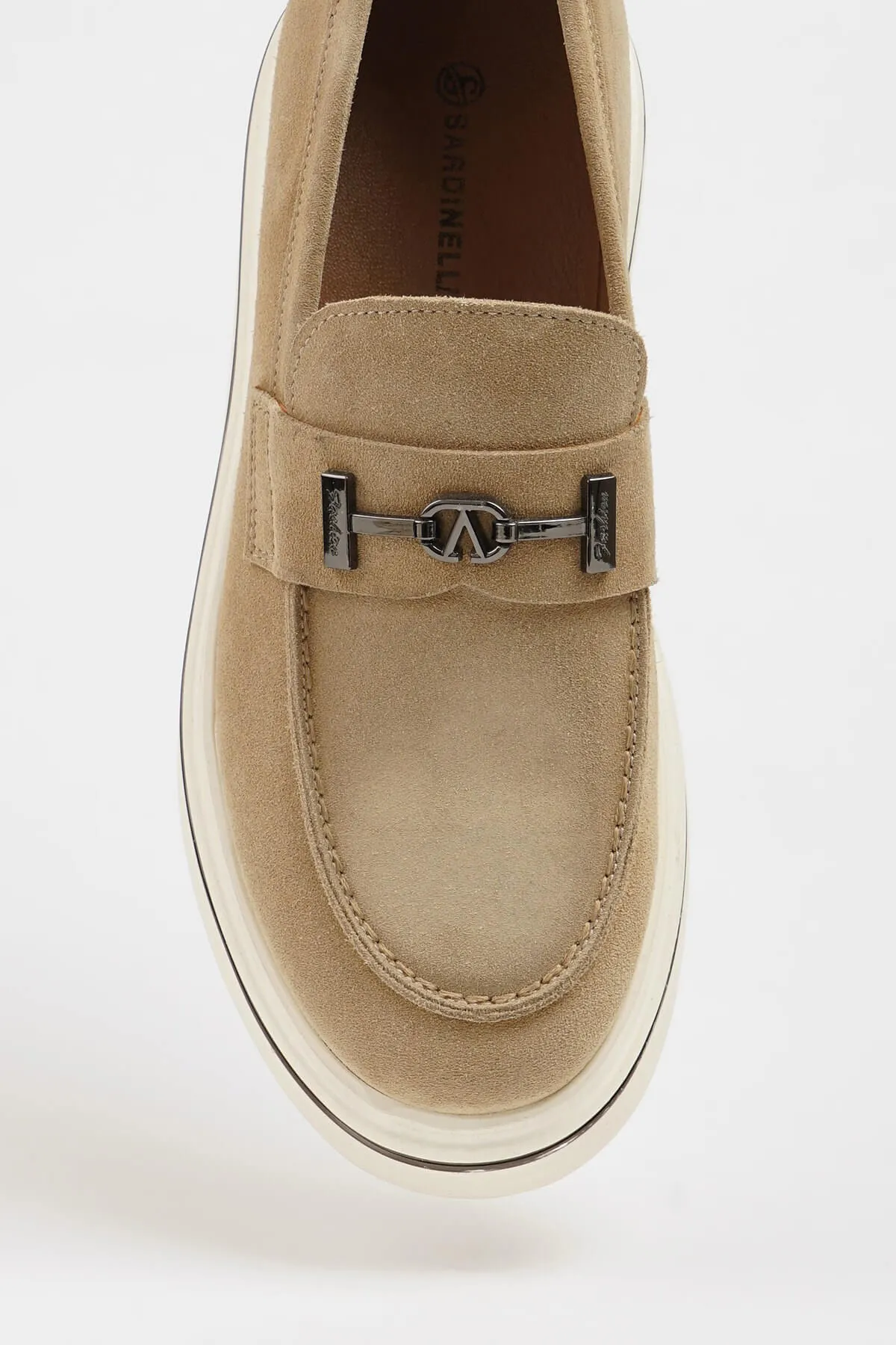 Beige Nubuck Leather Horsebit Slip-On Loafers