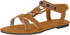 Bohemian Sandals for Women 2025 Summer Beach Comfortable Walking Shoes Ladies Dressy Casual Elastic Jeweled Boho Flat