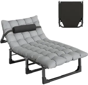 bop Portable Folding Camping Cot, Adjustable 4-Position Adults Reclining Folding Camping Cot Sleeping Bed Cots for Office Pool Beach Patio Camping Lawn Outside (Gray)