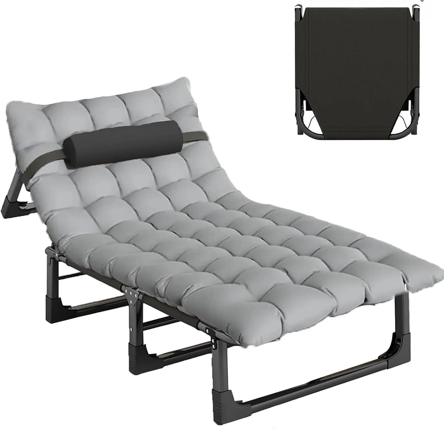 bop Portable Folding Camping Cot, Adjustable 4-Position Adults Reclining Folding Camping Cot Sleeping Bed Cots for Office Pool Beach Patio Camping Lawn Outside (Gray)