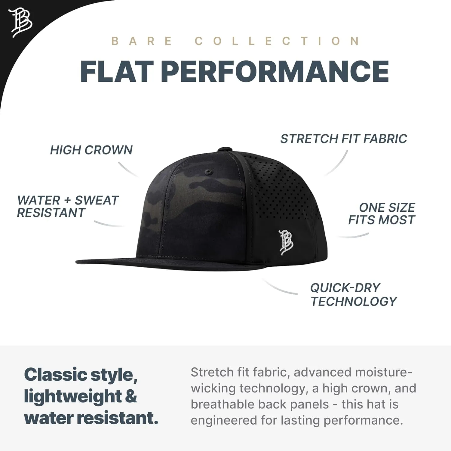 Branded Bills New York Stealth Flat Performance, Lightweight, Comfortable Baseball Cap