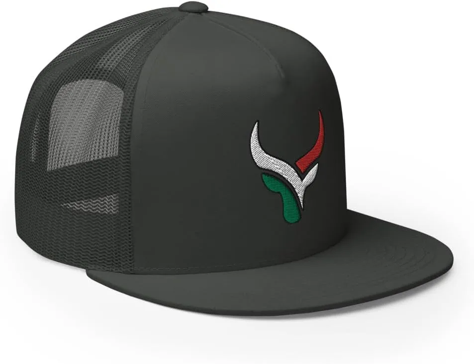 Bull Head Mexican Cowboy Trucker Hat | Flat Bill High Crown Adjustable | Country Mexico Western Ranch Cap