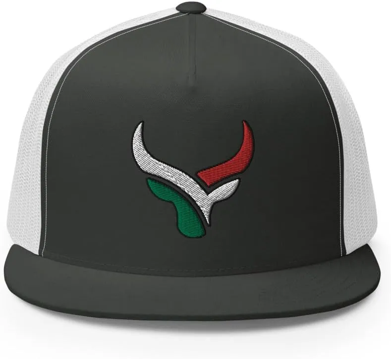 Bull Head Mexican Cowboy Trucker Hat | Flat Bill High Crown Adjustable | Country Mexico Western Ranch Cap