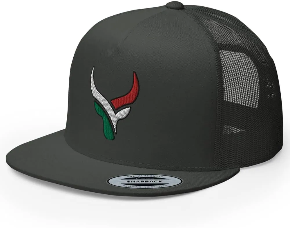 Bull Head Mexican Cowboy Trucker Hat | Flat Bill High Crown Adjustable | Country Mexico Western Ranch Cap