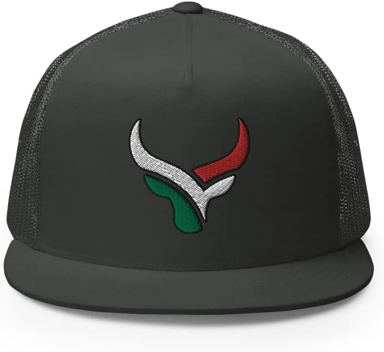 Bull Head Mexican Cowboy Trucker Hat | Flat Bill High Crown Adjustable | Country Mexico Western Ranch Cap