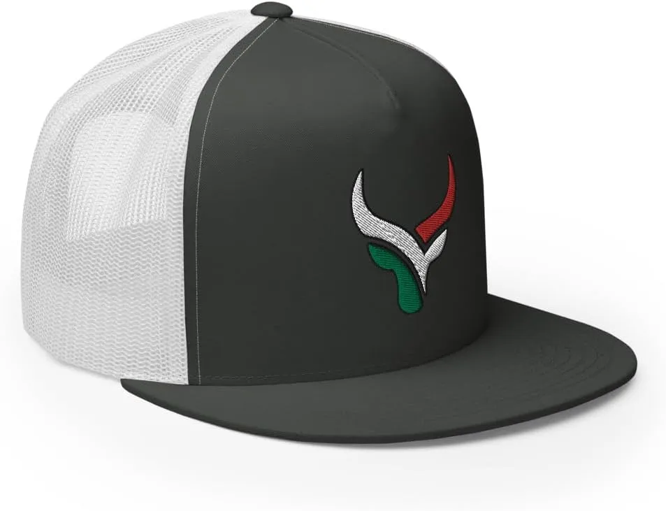Bull Head Mexican Cowboy Trucker Hat | Flat Bill High Crown Adjustable | Country Mexico Western Ranch Cap