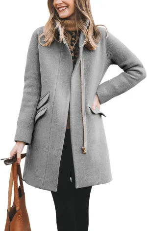 BZB Womens Long Coat Classic Open Front Zip Up Casual Winter Wool Blend Over Pea Coats Long Jackets