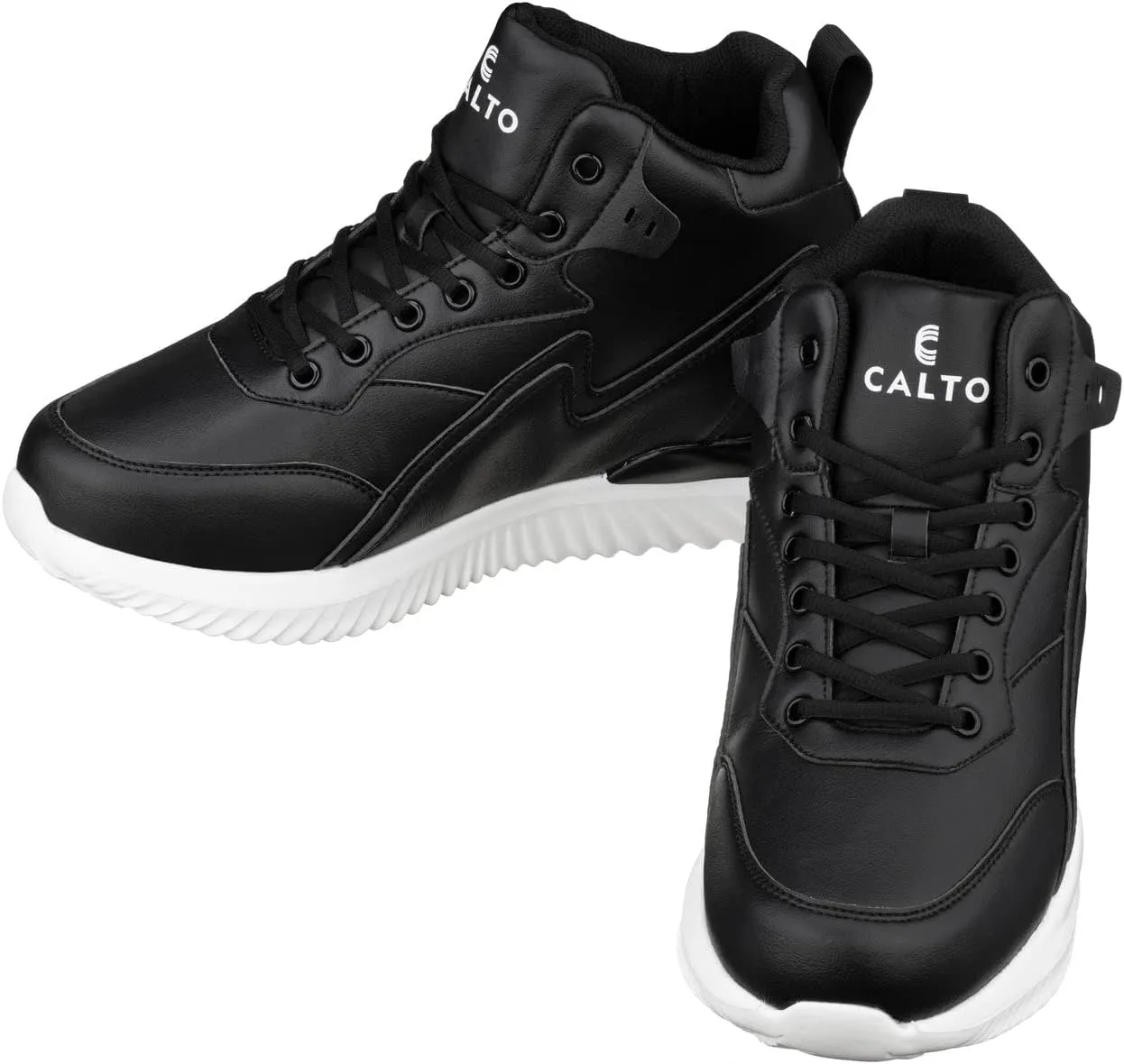CALTO Men's Invisible Height Increasing Elevator Trainer Shoes - Black Lace-up Lightweight Fashion High-Top Sneakers - 4 Inches Taller - S3060 - Size 11 D(M) US