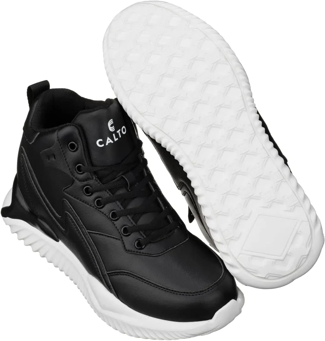 CALTO Men's Invisible Height Increasing Elevator Trainer Shoes - Black Lace-up Lightweight Fashion High-Top Sneakers - 4 Inches Taller - S3060 - Size 11 D(M) US
