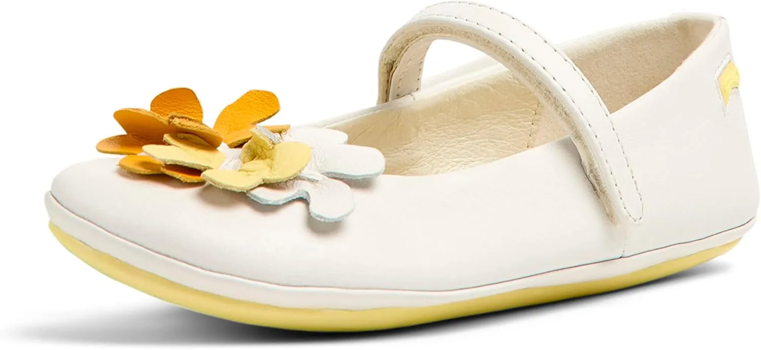 Camper Kids Girls Mary Jane Flat, White Natural, 9 Toddler