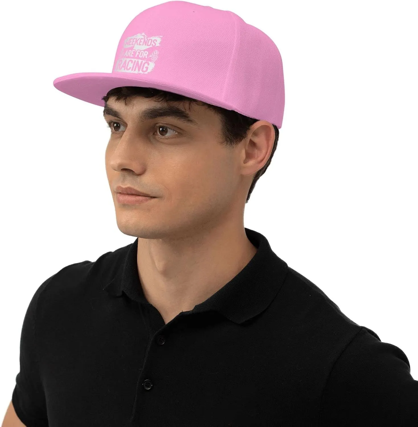 Car Race Bike Racing Racer Flat Brim Baseball Cap,Classic Snapback Hat Adjustable Trucker Hat for Men & Women,Black