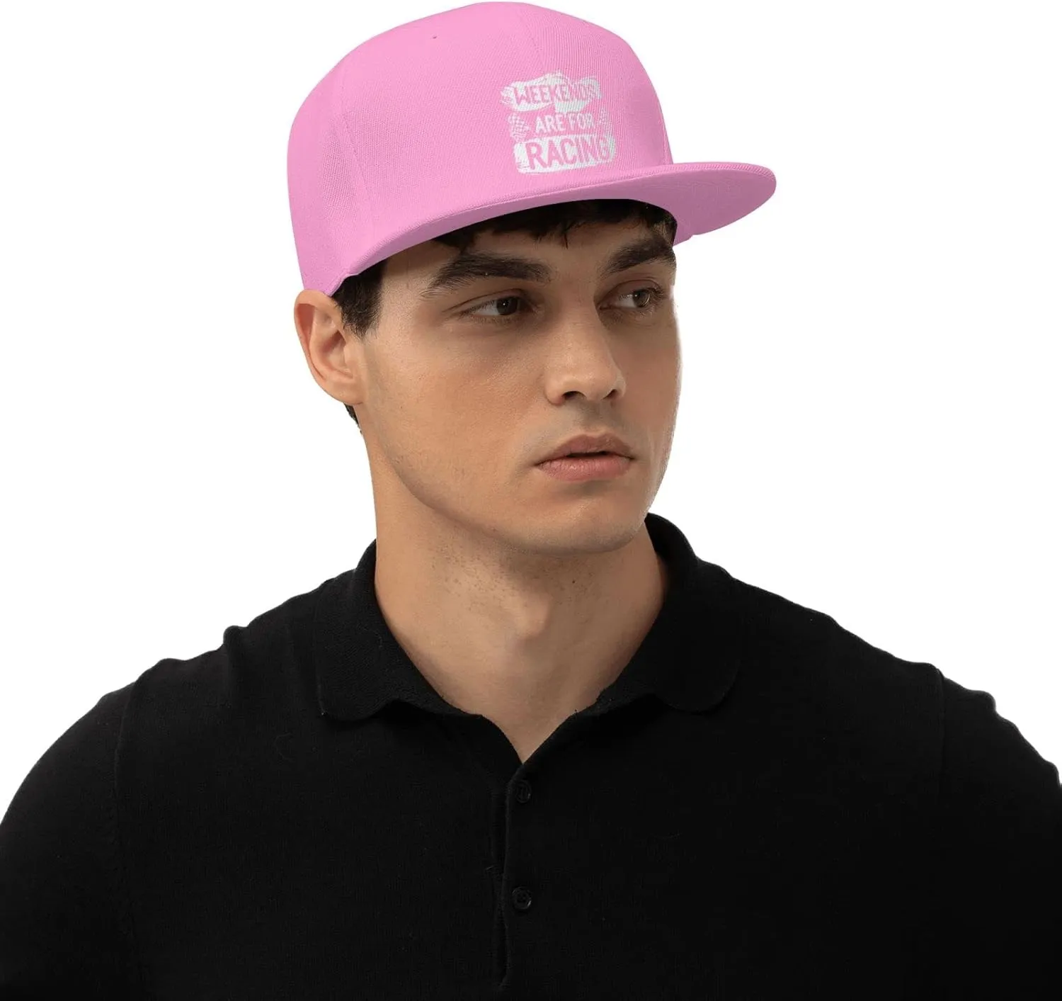 Car Race Bike Racing Racer Flat Brim Baseball Cap,Classic Snapback Hat Adjustable Trucker Hat for Men & Women,Black